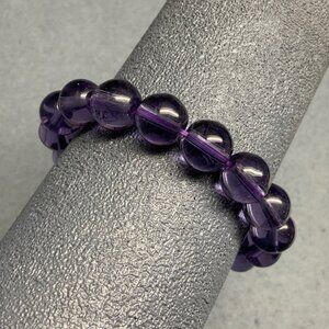 Organic Bead Stretch Bracelet 7 In Translucent Purple Glass Retro Vintage Artsy